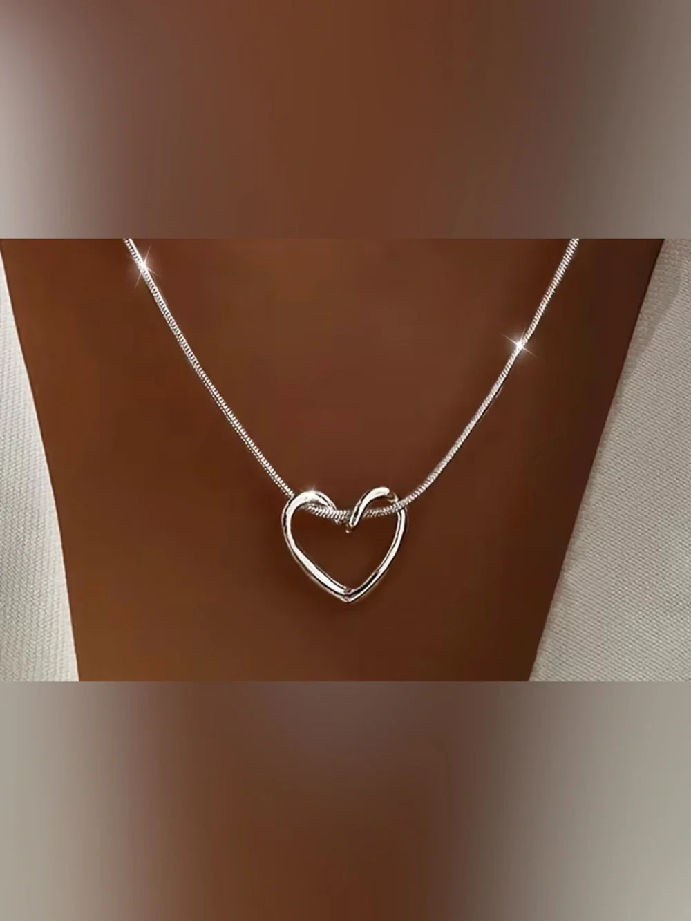 Sterling Silver Open Heart Pendant Necklace in Silver